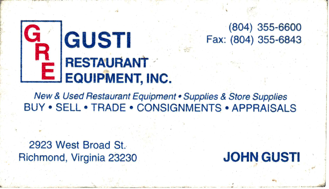 Gusti Restaurant Equipment Vintage Business Card 1